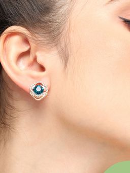 Sohi - Gold Plated Party Designer Stone Drop Earring for Women-Blue