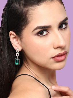 Sohi - Gold Plated Party Designer Stone Drop Earring for Women-Green