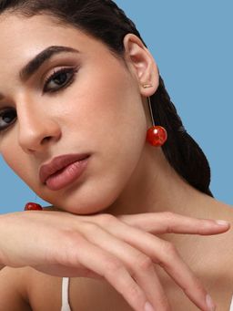Sohi - Gold Plated Party Designer Drop Earring for Women-Red