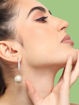 Sohi - Gold Plated Party Pearls Drop Earring for Women-White