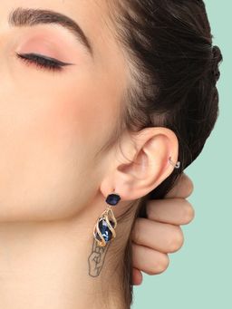 Sohi - Gold Plated Party Designer Stone Drop Earring for Women-Blue