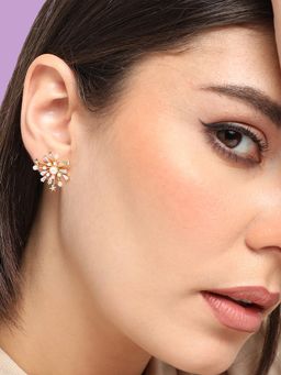 Sohi - Gold Plated Party Designer Stone Drop Earring for Women-White