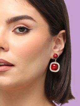 Sohi - Gold Plated Party Designer Stone Drop Earring for Women-Red