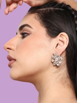 Sohi - Gold Plated Party Designer Stone Stud for Women-White