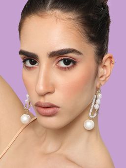 Sohi - Gold Plated Party Designer Stone Drop Earring for Women-White