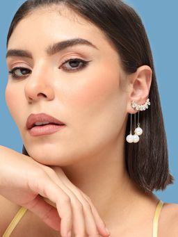 Sohi - Gold Plated Party Pearls Drop Earring for Women-White