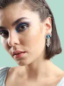 Sohi - Gold Plated Party Designer Stone Drop Earring for Women-Blue
