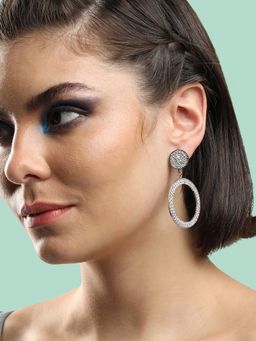 Sohi - Gold Plated Party Designer Stone Drop Earring for Women-Silver