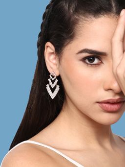 Sohi - Silver Plated Party Designer Stone Drop Earring for Women-Silver