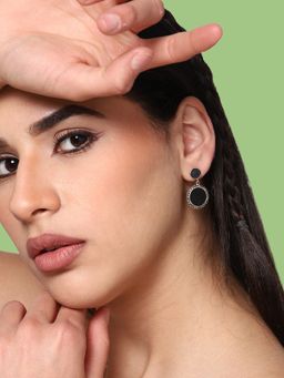 Sohi - Gold Plated Party Designer Stone Drop Earring for Women-Black