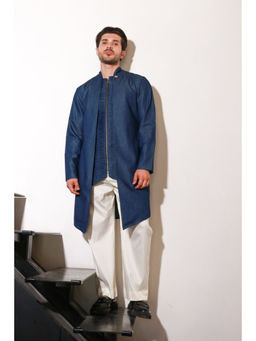 Echke - Men Blue Denim Waist Coat with Pant