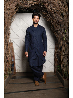 Echke - Men Blue Linen Kurta with Pant