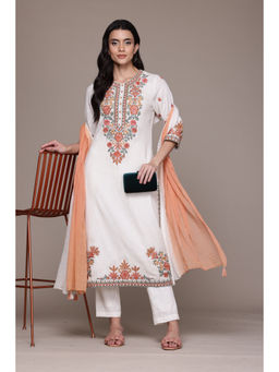 Aarke Ritu Kumar - Off White Ashoka Solid Kurta Pant and Dupatta (Set of 3)