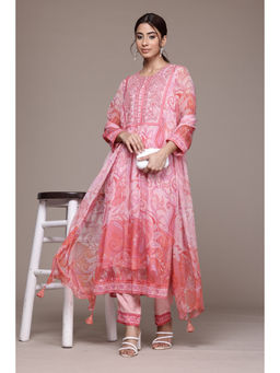 Aarke Ritu Kumar - Pink Raspberry Tarasha Kurta Pant & Dupatta (Set of 3)