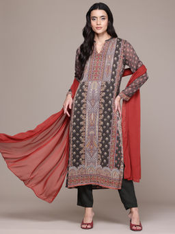 Aarke Ritu Kumar - Olive Green Trove Kurta Pant And Dupatta (Set of 3)