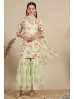 Aurelia - Green Zari Embroidered Tissue Flared Kurta Sharara and Dupatta (Set of 3)