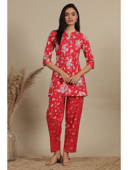 Aurelia - Red Bold Floral Printed A-Line Co-Ord (Set of 2)
