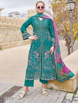 Autumnlane - Green Ayat Pine Embroidery Cotton Pakistani Kurta Pant & Dupatta (Set of 3)