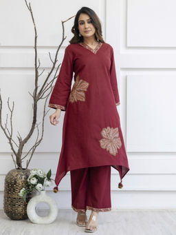 Autumnlane - Maroon Samiha Jam Cotton Kurta & Pant (Set of 2)