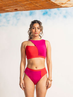 Erotissch - Women Pink Colorblock Swim Bikini (Set of 2)