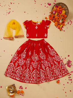 SAKA DESIGNS - Girls Round Neck Lehenga and Choli with Dupatta (Set of 3)