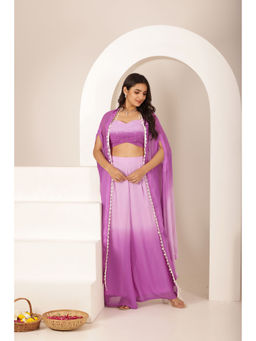 DEASHA INDIA - Yashi Lavender Ombre Blouse with Cape and Palazzo (Set of 3)