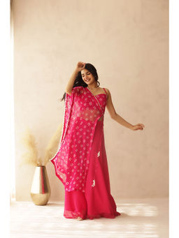 DEASHA INDIA - Alani Pink Bandhej Cape with Blouse and Palazzo (Set of 3)