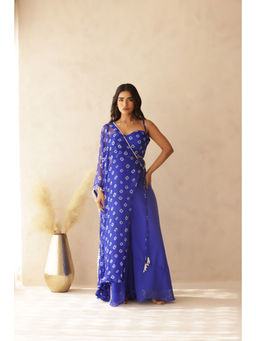 DEASHA INDIA - Imara Blue Bandhej Cape with Blouse and Palazzo (Set of 3)