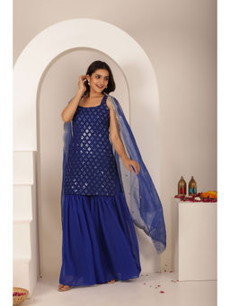 DEASHA INDIA - Keerthi Blue Chikankari Sharara with Kurti and Dupatta (Set of 3)