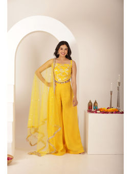 DEASHA INDIA - Shamya Yellow Blouse with Palazzo and Dupatta (Set of 3)