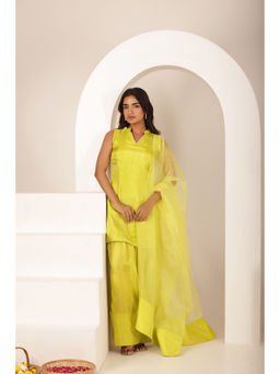 DEASHA INDIA - Yellow Sharjeena Neon Kurti with Palazzo and Dupatta (Set of 3)