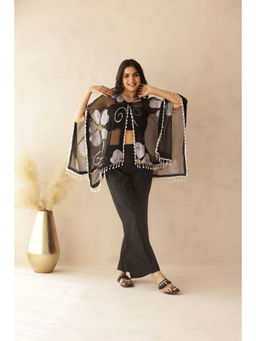DEASHA INDIA - Sakhi Black Hand Painted Cape with Blouse and Pant (Set of 3)
