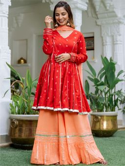 Lavanya The Label - Red Bandhani Tie-dye Kurta And Palazzo (Set of 2)