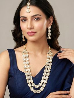 Peora - CZ and Gold Plated Necklace & Earrings with Maangtikka