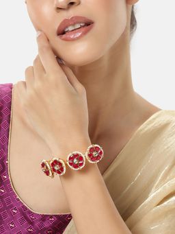 Peora - Faux Ruby and Beads Studded Gold Plated Openable Bracelet