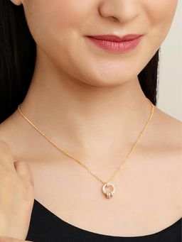 Peora - Cubic Zirconia Studded Gold Plated Fancy Pendant Chain Necklace