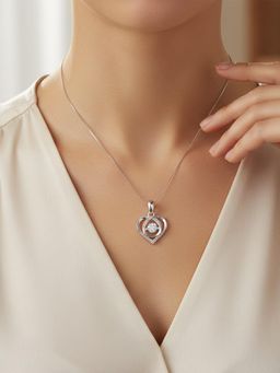 Peora - Silver Plated Cubic Zirconia Heart Shape Pendant Chain Necklace