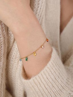 Peora - Multi-Color Crystal Studded Gold Plated Fancy Openable Bracelet