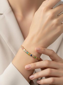 Peora - Multi-Color Crystal Studded Gold Plated Openable Bracelet