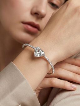 Peora - Crystal and Cubic Zirconia Studded Silver Plated Kada Bracelet
