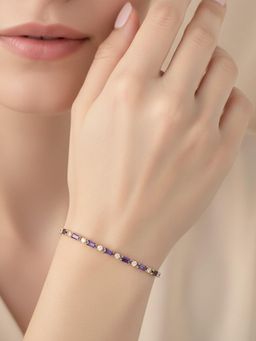 Peora - Gold Plated Crystals Studded Purple Adjustable Bracelet