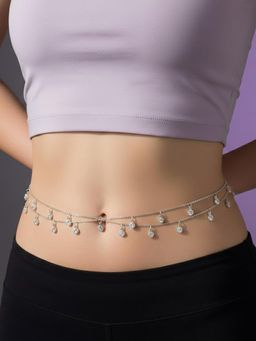 Peora - Crystal Studded Silver Plated Fancy Kamarbandh Belly Chain