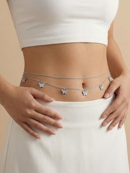 Peora - CZ Studded Silver Plated Fancy Kamarbandh Belly Chain