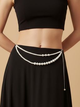 Peora - Pearl Studded Silver Plated Fancy Kamarbandh Belly Chain
