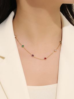 Peora - Multi-Color Crystal Studded Gold Plated Fancy Chain Necklace