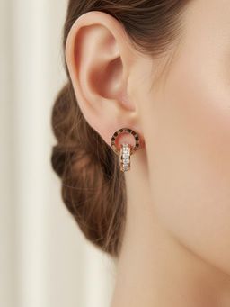 Peora - Cubic Zirconia Studded Rose Gold Plated Fancy Stud Earrings