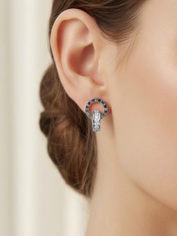 Peora - Cubic Zirconia Studded Silver Plated Fancy Stud Earrings