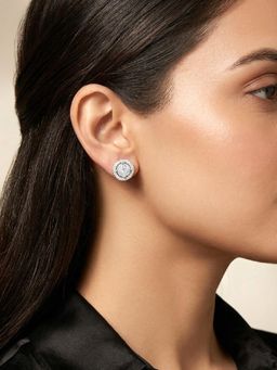 Peora - Cubic Zirconia and Crystal Studded Silver Plated Stud Earrings
