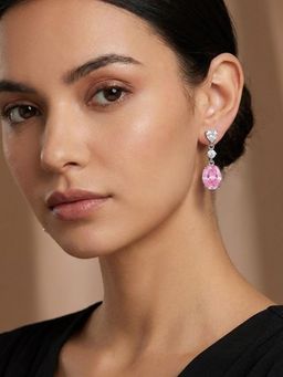 Peora - Pink Stylish Drop Earrings Silver Plated Crystals Studded