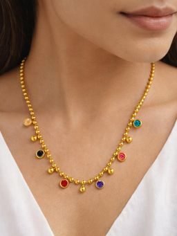Peora - Multi-Color Crystal Studded Gold Plated Fancy Chain Necklace